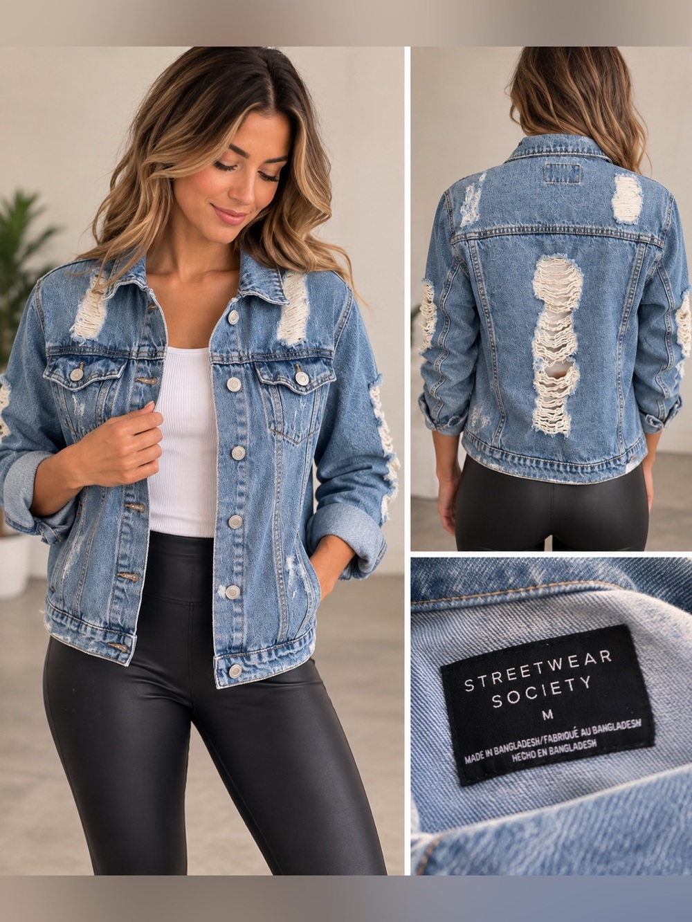 Streetwear Society Light Blue Distressed Denim Jean Jacket